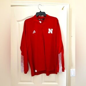 NWT- Men’s Nebraska Adidas Primeblue 1/4 zip Pullover- White 'N' Logo. Large